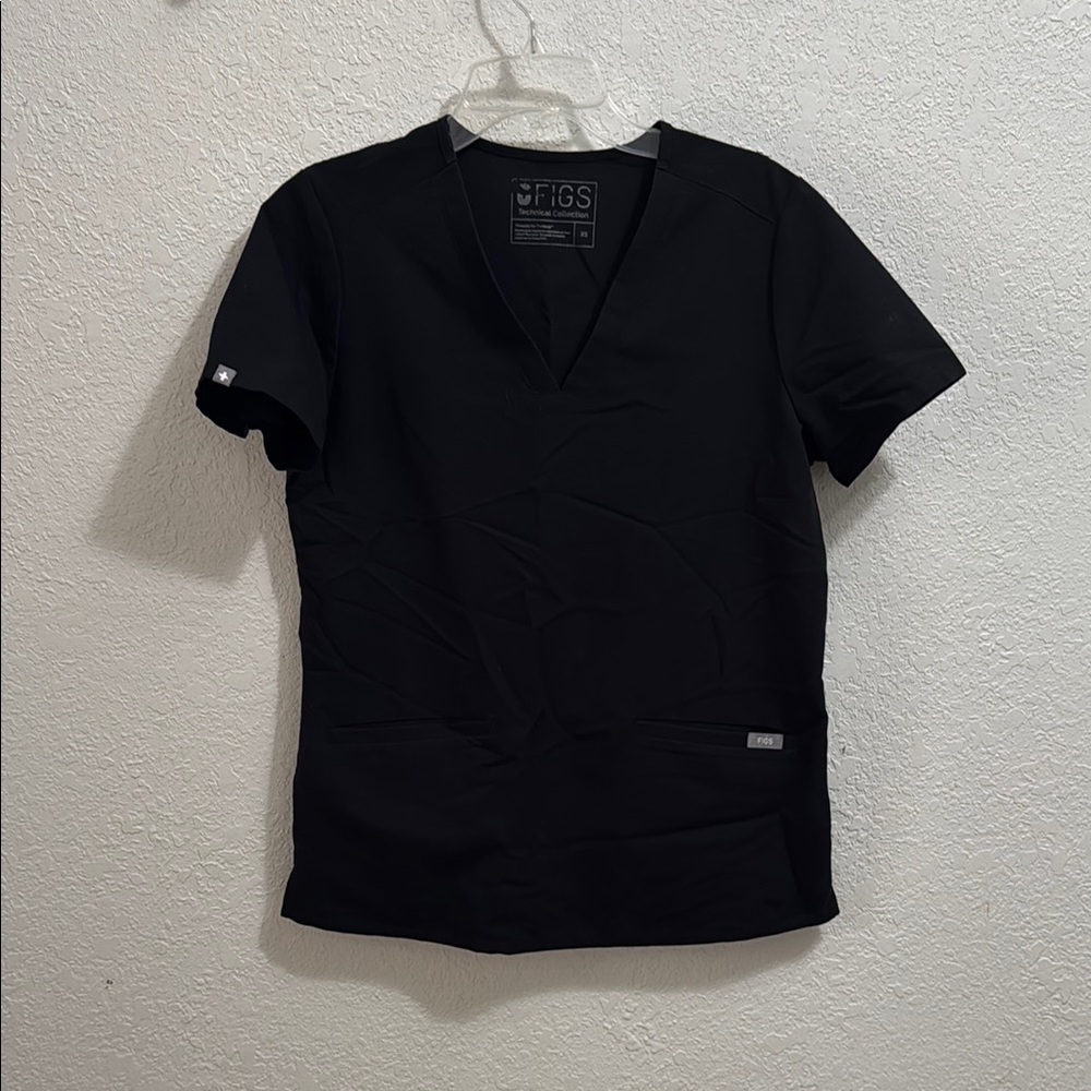Figs Black V-Neck Medical Scrub Top